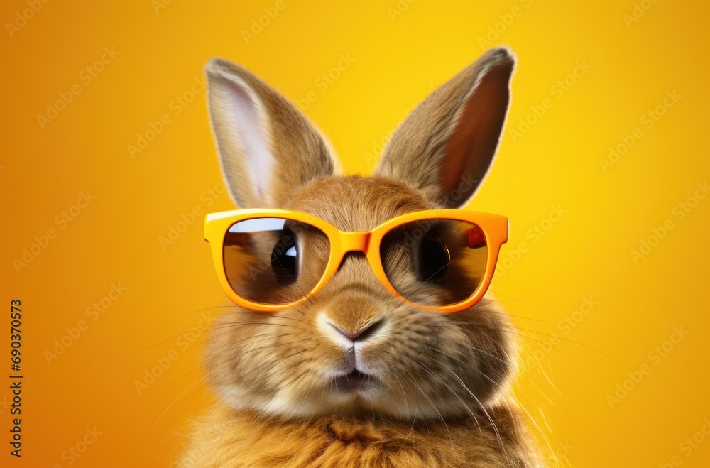 an eye catching cute rabbit that is wearing sunglasses on a bright background