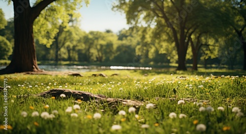 beautiful nature background in a park with grass