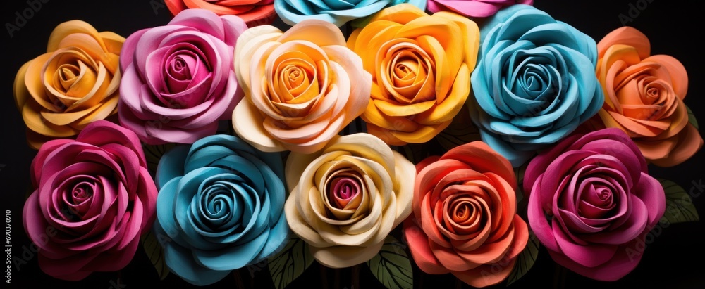 bright colored roses covered in paper