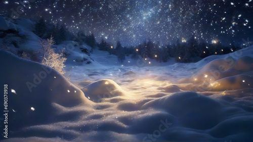 A breathtaking scene reveals the moment when snowfall ceases, and the sky clears up with shining stars