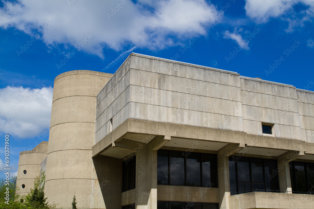 Modernist Geometric Concrete Structure under Blue Sky in Indiana Modernist Geometric Concrete Structure under Blue Sky in Indiana