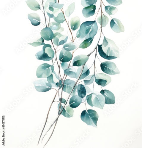 eucalyptus leaves on branch with white background