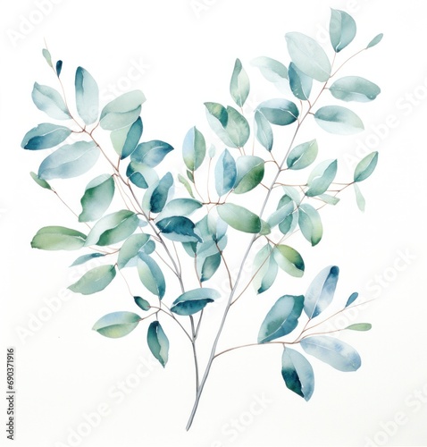 eucalyptus leaves on branch with white background
