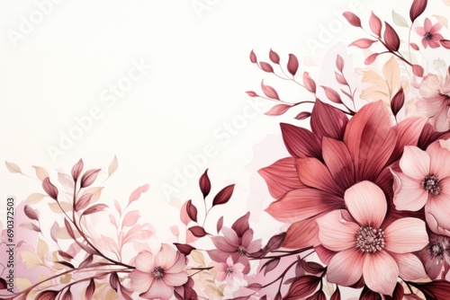 floral frame background on white background with pink flowers