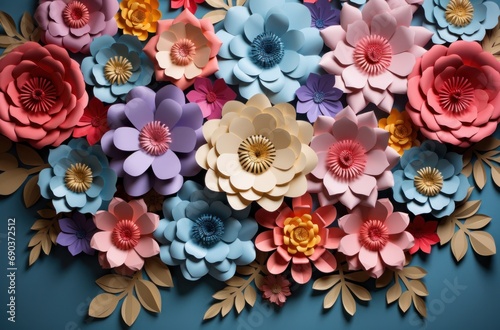 floral paper flower background and blank note
