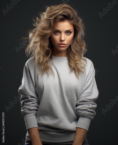 girl in grey sweater with posing pose