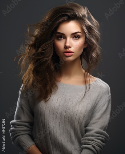 girl in grey sweater with posing pose