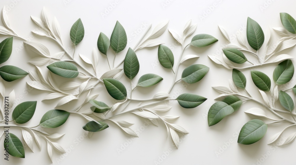 green leaf arrangement with green background and isolated on white background