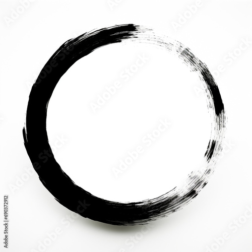 a simple black wide enso circle, regular, partially open, white background created with Generative Ai
