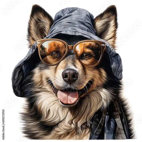 husky dog in a hat and sunglasses