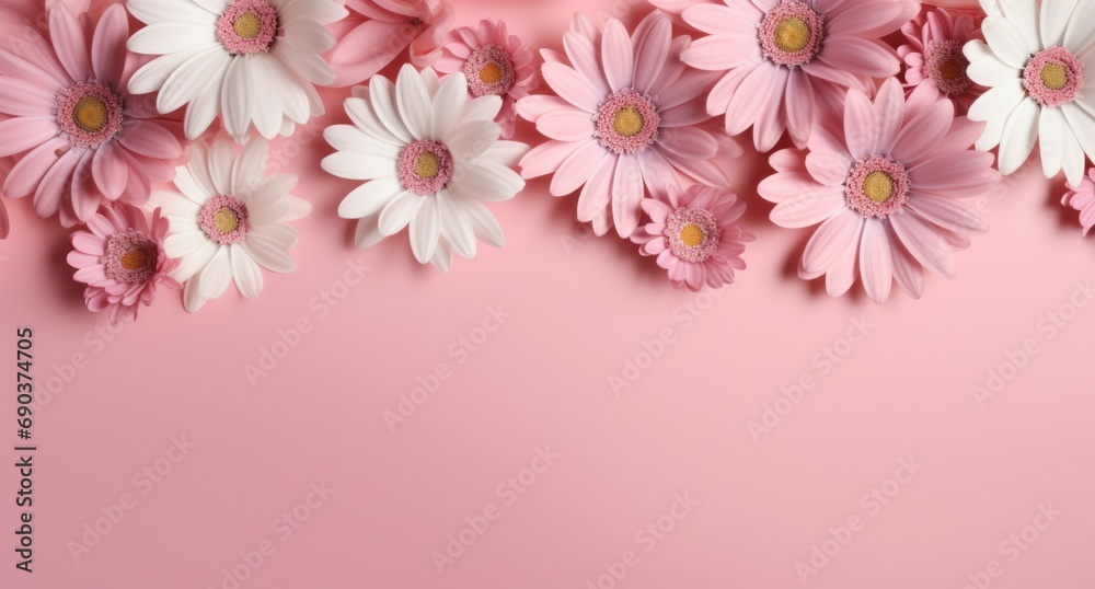 pink daisy flower background with white dots on light pink background