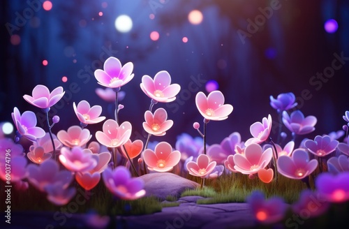 pink hearts on purple flowers and bokeh background