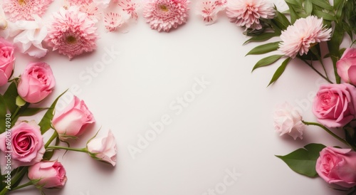 pink roses and the blank note full frame