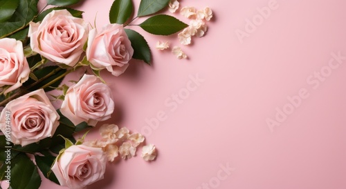 pink roses and the blank note full frame © olegganko