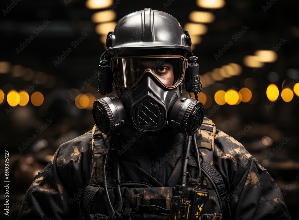 Portrait of a male soldier with a helmet