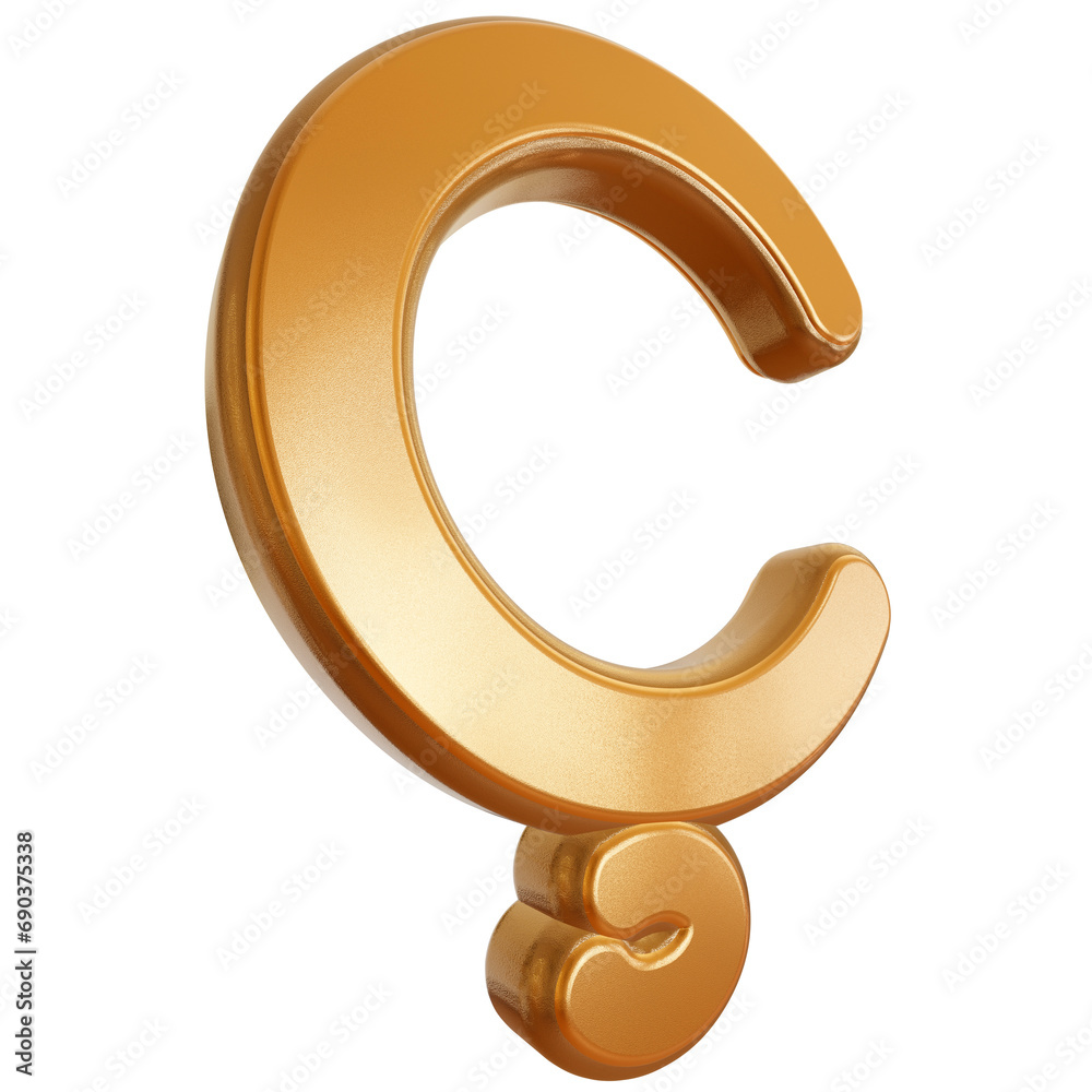 Letra Ç dourada com fundo transparente. Stock Illustration | Adobe Stock