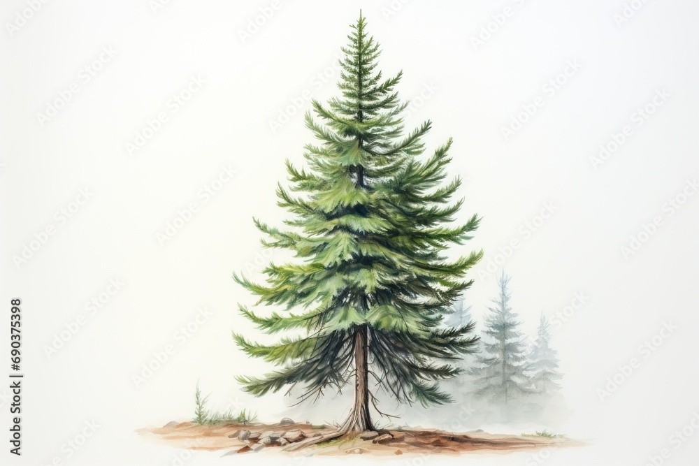 Fototapeta premium Watercolor and pencil drawing of spruce tree.