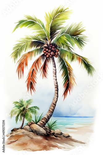 Watercolor and pencil drawing of palm tree.