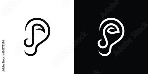 Ear Music Logo Designs. Ear and Note Music Concept with Outline Lineart Minimalist Style. Icon Symbol Vector Design Template.