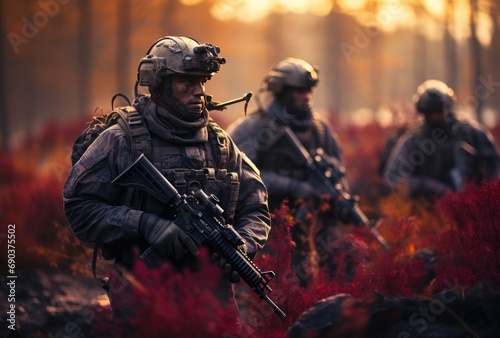 Armed soldiers with rifles