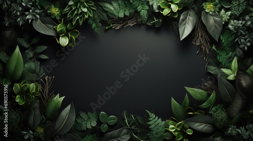 the frame contains green leaves on it