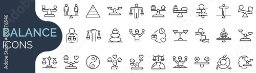 Set of outline icons related to balance. Linear icon collection. Editable stroke. Vector illustration photo