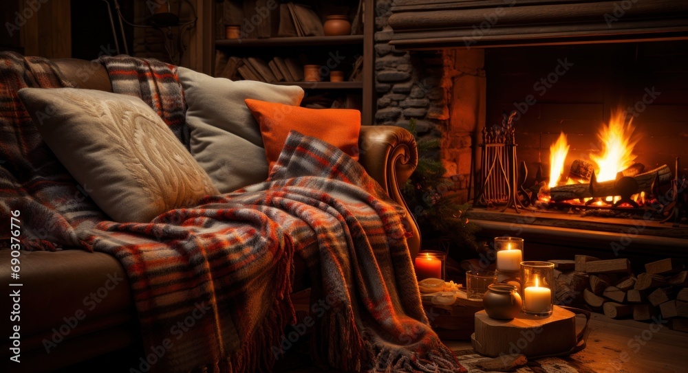 warm blanket positioned in front of fireplace
