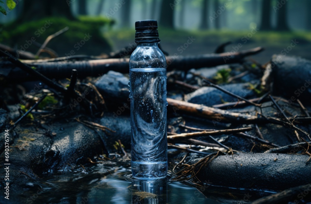 Fototapeta premium water bottle with water drop falling onto the ground