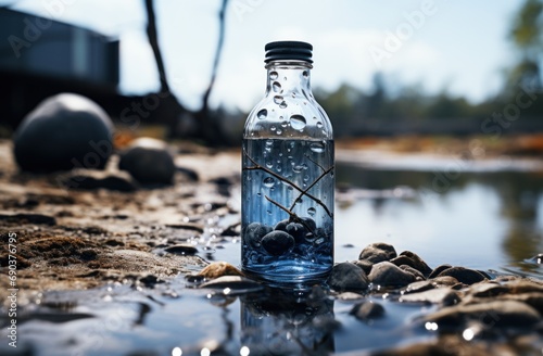 water bottle with water drop falling onto the ground