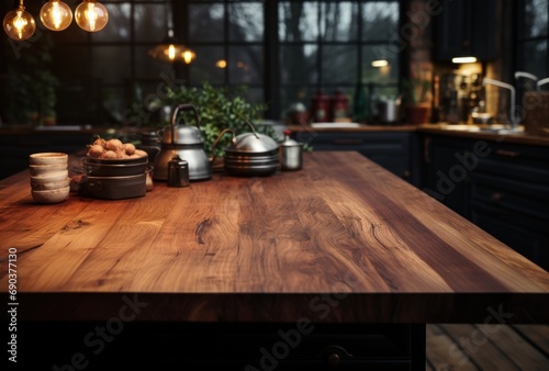 wooden dining table in a modern kitchen