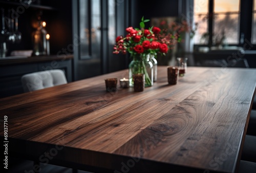 wooden dining table in a modern kitchen