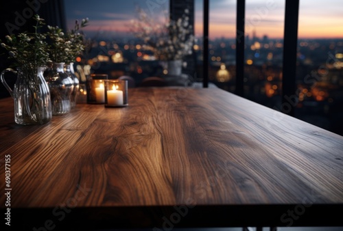 wooden dining table in a modern kitchen