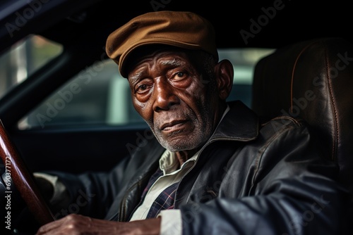 Portrait of an eldery african american man in a car. © Bargais