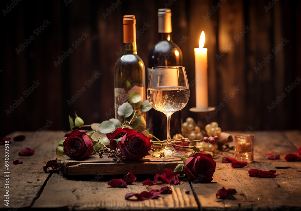 Romantic Evening: Wine and Roses by Candlelight