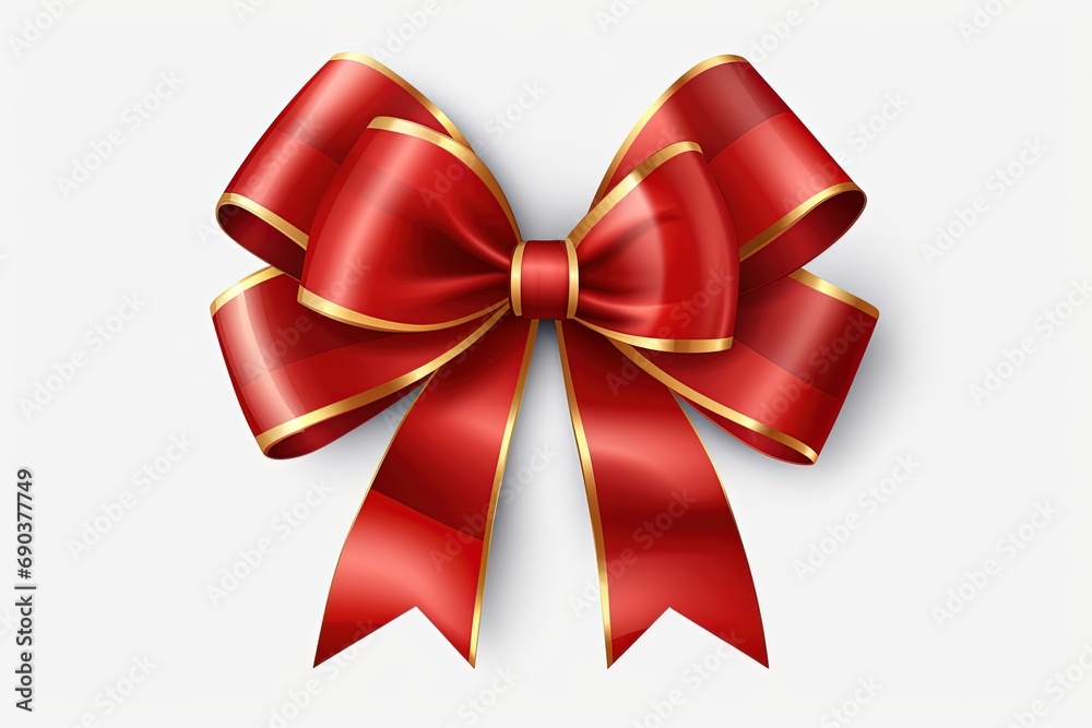 Fototapeta premium Red and gold ribbon and bow isolated on white background.