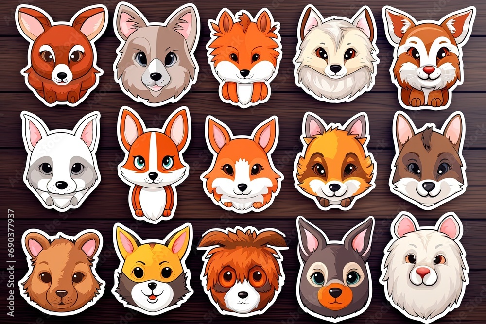 Animal stickers in cartoon style. Animal stickers in cartoon style.