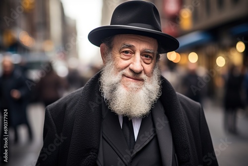 Old orthodox Jewish rabbi on a city street. © Bargais