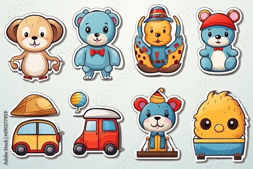 Toy stickers in cartoon style.