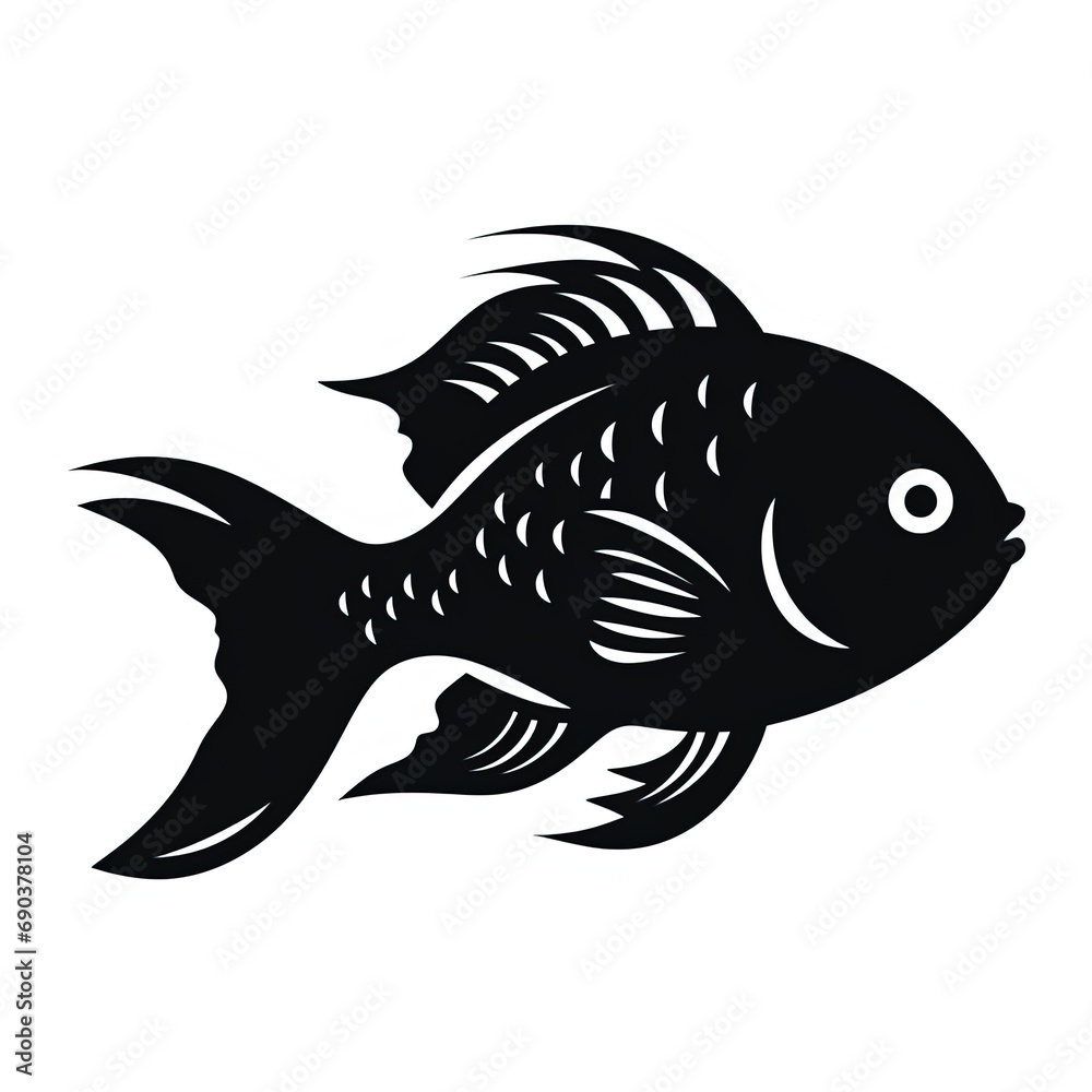 Fototapeta premium Simple fish black silhouette, isolated on white background.