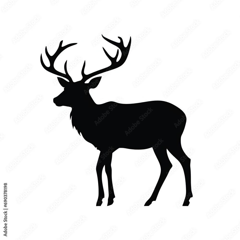 Obraz premium Reindeer black silhouette isolated on white background.