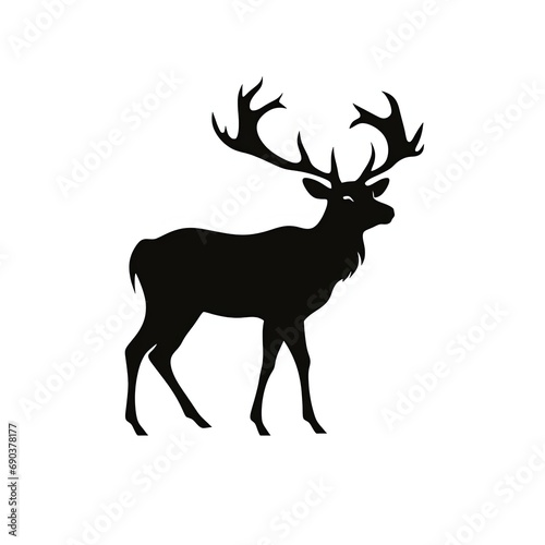 Reindeer black silhouette isolated on white background.