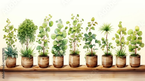 Seedling pots. Farm life watercolor illustration. Agriculture art. Gardening.