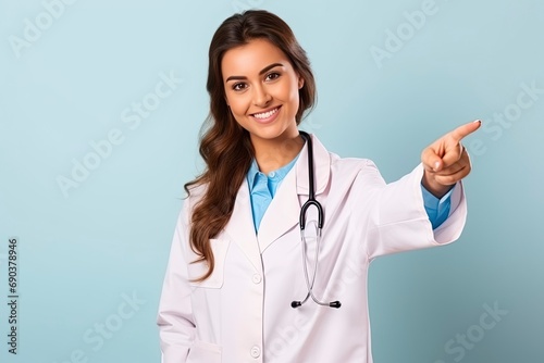 A young female doctor is pointing out something