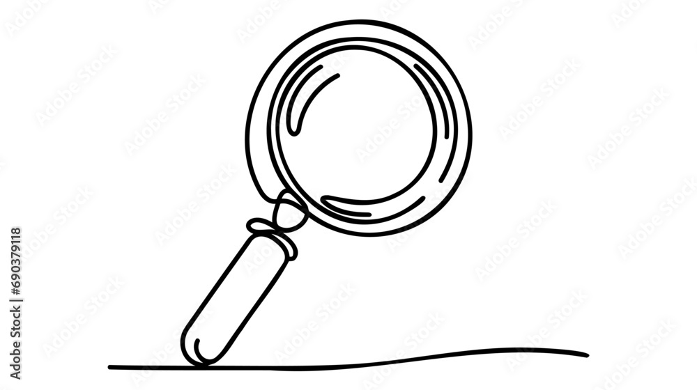 One continuous line illustration of magnifying glass. Continuous line drawing of magnifying glass lens. Vector illustration One continuous line illustration of magnifying glass. Continuous line drawing of magnifying glass lens. Vector illustration