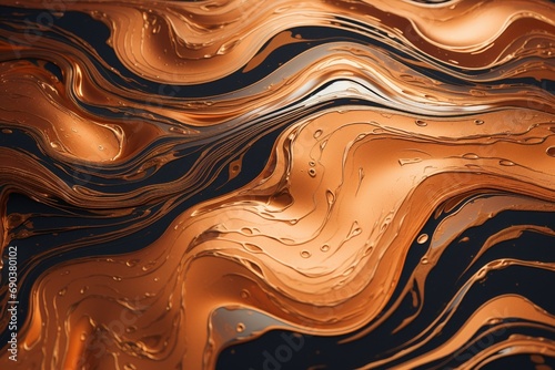 Witness the seamless blending of liquid copper and bronze swirls, creating a visually stunning 3D abstract landscape with rich, metallic hues.