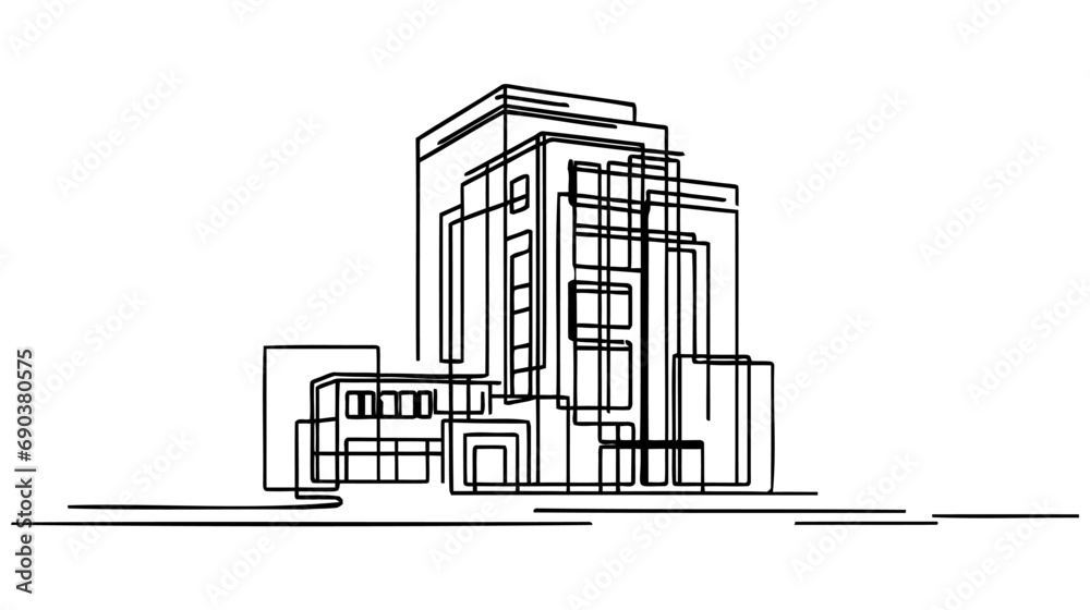 Obraz premium Single continuous one line art city building construction.