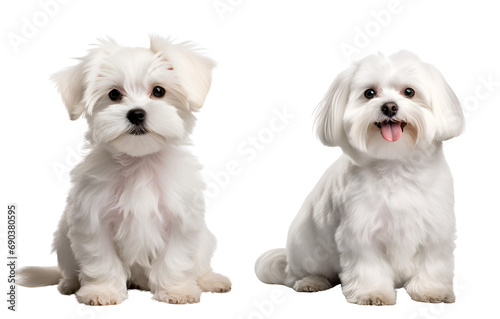 Set of Cute White Maltese Dogs: Adorable Puppies and Sitting Adult Canines, Isolated on Transparent Background, PNG © Only Best PNG's