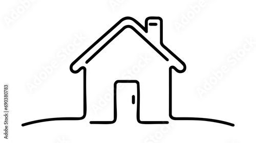 Continuous thin line home vector illustration, minimalist house icon. One line art cottage building