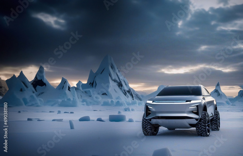 modern SUV on a snowy icy road