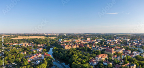Obraz na płótnie Aerial view of the Merseburg with a castle in the foreground w salonie